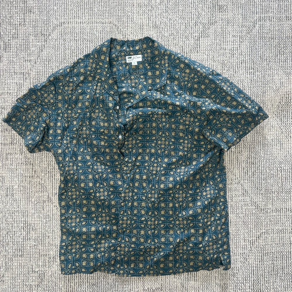 J. Crew Teal and Beige Geometric Shirt